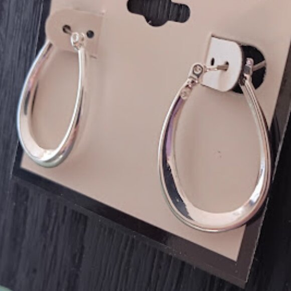 NAPIER Classic Mirror Finish Silver Concave Oval Shaped Hoop Earrings**NEW! - Picture 1 of 3